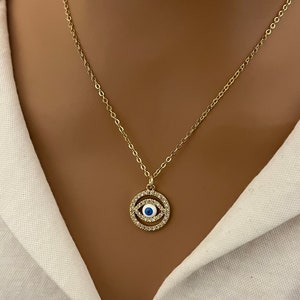 Gold evil eye necklace, 18K gold filled evil eye pendant necklace for women, protection eye necklace