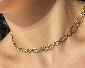 18k gold filled choker necklace, gold link chain choker ,gold filled jewellery