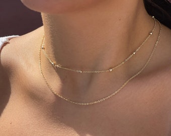 18K Gold Filled Layered Halskette, Perlenkette Halsketten-Set, Satelliten-Halskette für Frauen