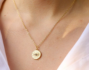 Collier mauvais œil en or, collier de protection en gold filled 18 carats pour femme, pendentif mauvais œil