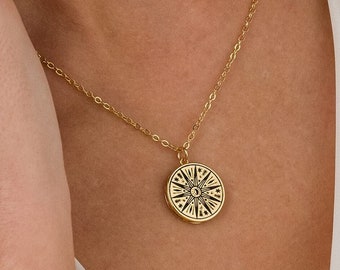 Gold sun necklace, gold filled sun pendant necklace for women