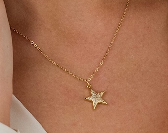 Gold star necklace, 18K Gold filled star necklace for women, gift for her
