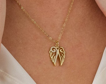 Goldene Engelsflügel Halskette, 18K Gold gefüllte Flügel Anhänger Halskette für Frauen, wasserdichte Halskette