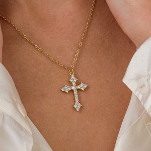 Gold Kreuz Halskette, 18K Gold gefüllt Kreuz Anhänger Halskette für Frauen, religiöses Geschenk für Frauen