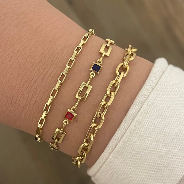 Gold Stacking Bracelets, gold bracelets for women, dainty chain bracelet set, colourful everyday bracelet set