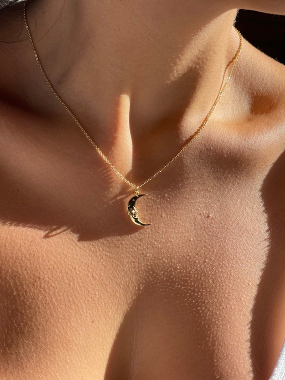 Gold Filled Moon Necklace Crescent Moon Necklace Dainty Gold