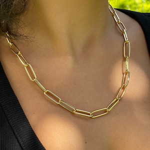 18K Gold gefüllte Büroklammer Choker, dicke Büroklammer Halskette, große Goldkette, Kettenhalskette für Frauen Bild 3