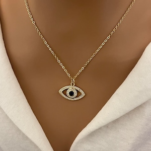 18K Gold gefüllte Augen Halskette, Schutz Halskette für Frauen, wasserdichte Nazar blaue Auge Halskette