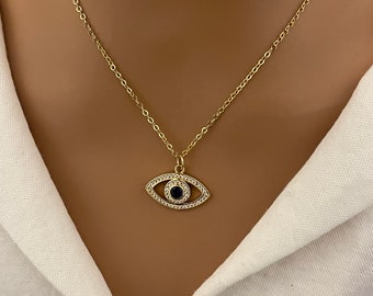 Gold  evil eye necklace, protection necklace for women, evil eye jewelry