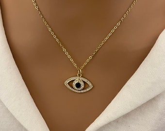 18K Gold filled evil eye necklace, protection necklace for women, waterproof nazar blue eye necklace