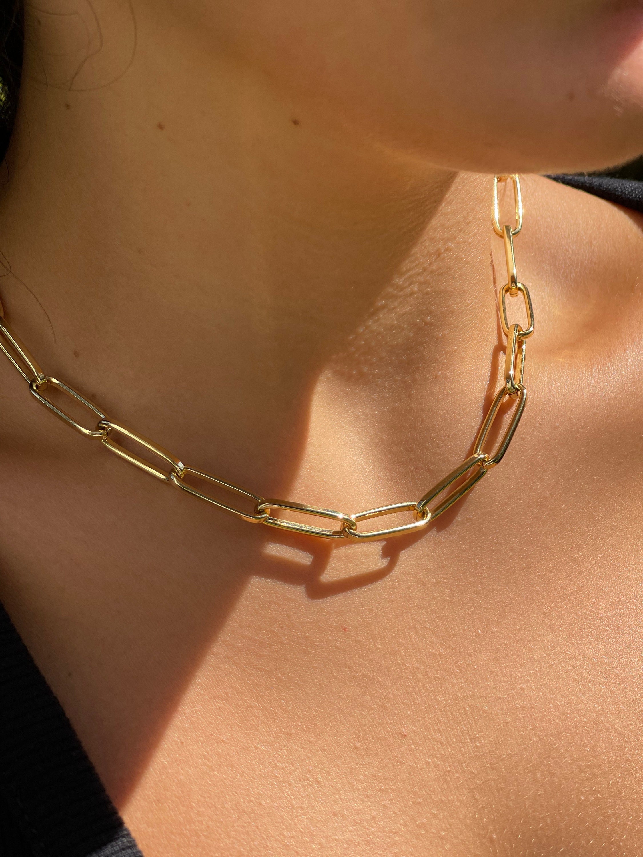 18K Gold filled paperclip choker, thick paperclip necklace, large loop gold necklace, chain necklace for women