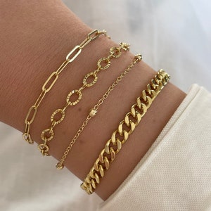 Link Chain Bracelet, Stacking Bracelets, Gold Paperclip Chain Bracelet  Womens, Chunky Link Chain Bracelet 18k Gold Plated Chain Bracelet Set 