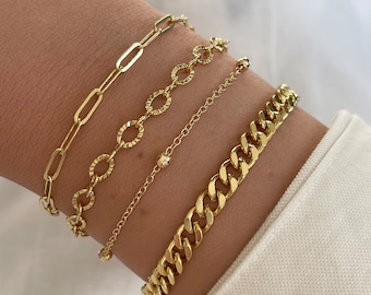 Bracelets d'empilage d'or, bracelets d'or pour des femmes, ensemble délicat de bracelet de chaîne
