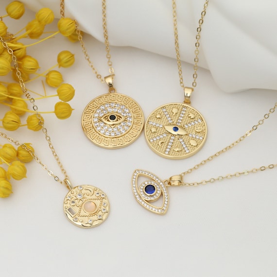 Gold Evil Eye Necklace, Minimalist Necklace, Evil Eye Pendant, evil eye jewelry, Gift For Her,