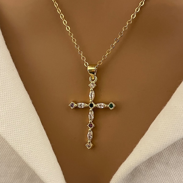 Gold cross necklace, 18K gold filled cross pendant necklace, pray necklace, Jesus necklace , Christmas gift for women