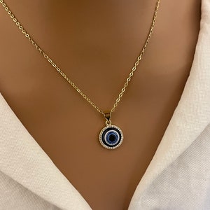 Gold evil eye necklace, 18K gold filled protection necklace for women, evil eye jewellery
