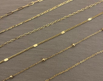 Collier chaîne en gold filled 18 carats, chaîne trombone, collier chaîne minimaliste délicat, chaîne de perles, collier chaîne satellite pour femme