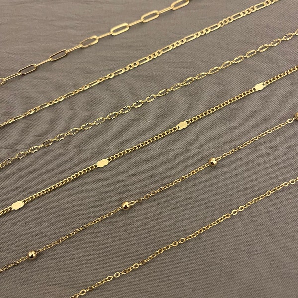 18K Gold filled chain necklace, paperclip chain, dainty minimalist chain necklace, beaded chain, satellite chain necklace for women