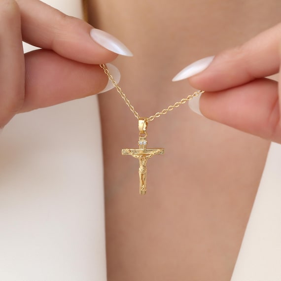 Gold Jesus Necklace, gold filled cross pendant necklace for women, religious gift for Christians
