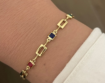 18k goud gevulde armband, kleurrijke gelaagdheid armband, alledaagse armband, hypoallergene armband Moederdag cadeau