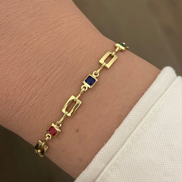 18k Gold Filled Bracelet, Colorful Layering Bracelet, Everyday Bracelet,Hypoallergenic Bracelet Mother's Day Gift