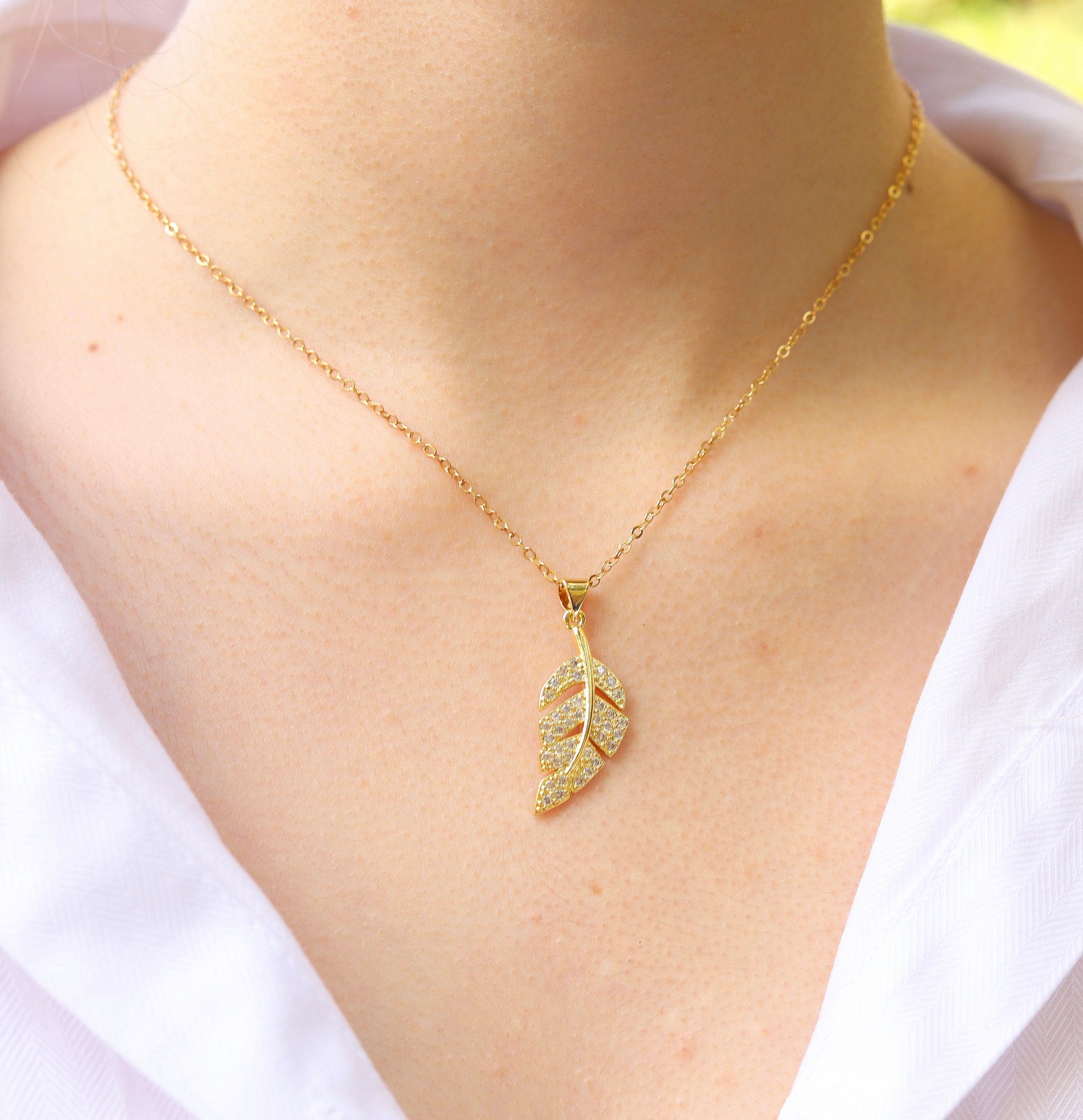 Gold Filled Leaf Necklace, Leaf Pendant Necklace for Women
