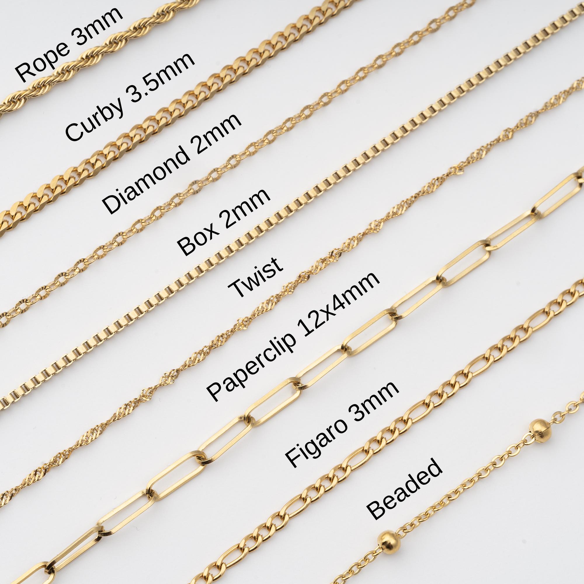 Gold Filled Chain Necklace, Non Tarnish Waterproof Layering 