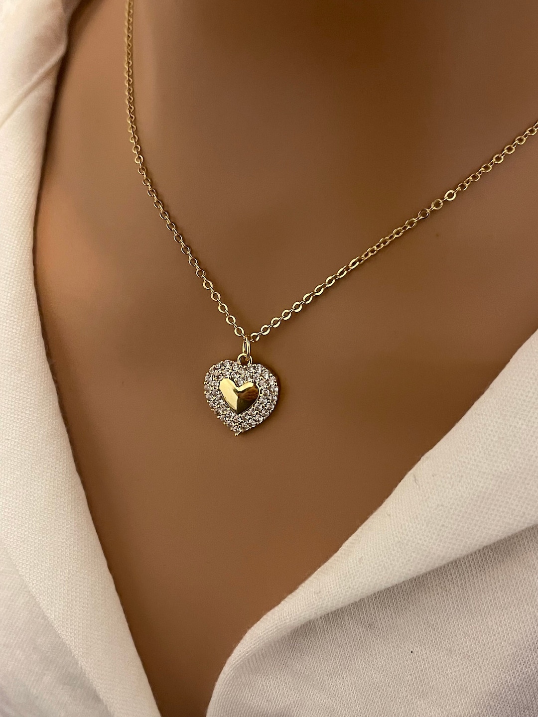 Waterproof Dainty Gold Heart Necklace