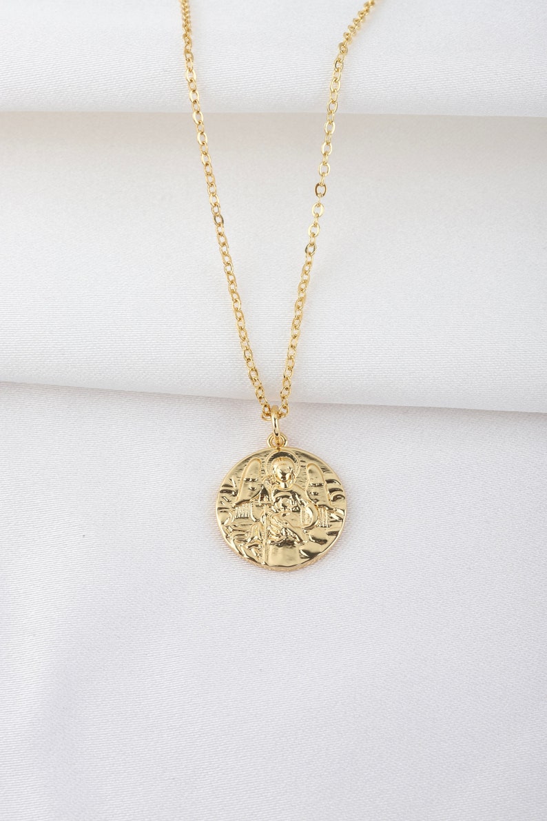 Gold Medallion Necklace, Gold Filled Coin Necklace, Protection Angel ...
