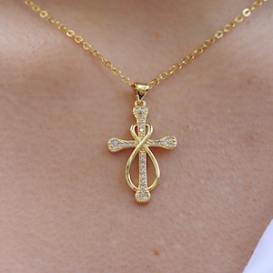 Collier pendentif croix rempli d&#39;or 18 carats, collier religieux pour femme, collier croix imperméable à l&#39;eau, bijoux chrétiens