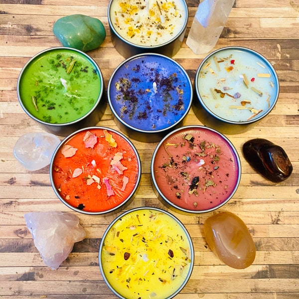 Herb Infused Intention Candles ~ Manifestation Candles ~ Essential Oil & Crystal Infused 2oz