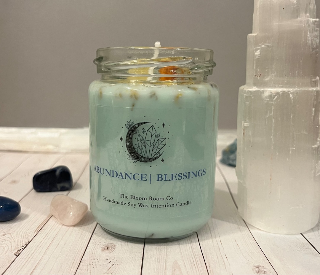 Abundance & Blessings Intention Candle 8oz~ Herb, Crystal, Incense ...