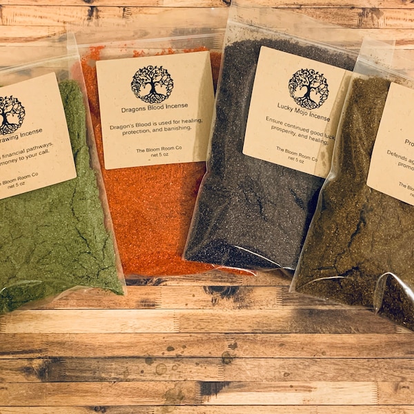 Powder Incense~Money~Lucky Mojo~Protection~Dragons Blood~Patchouli~High John~Love~Hot Foot~Sandalwood~Focus~Altar Mayor~Peace