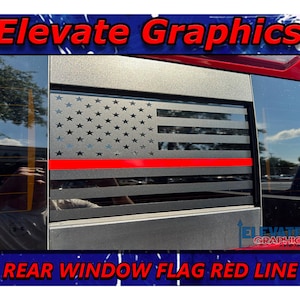 Fits GMC Sierra Back Sliding Window Clean Flag With Red Line Decal Auto Vinyl Graphics 3M Stripe Kit And Stickers Years 2019-2024