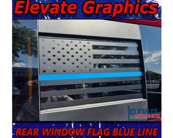 Fits GMC Sierra Back Sliding Window Clean Flag With Blue Line Decal Auto Vinyl Graphics 3M Stripe Kit And Stickers Years 2019-2024