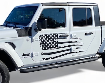 2019-2024 Fits Jeep Gladiator And Wrangler Side Ripped Flag Stripes 3M Vinyl Graphics SUV Decals And Truck Stickers