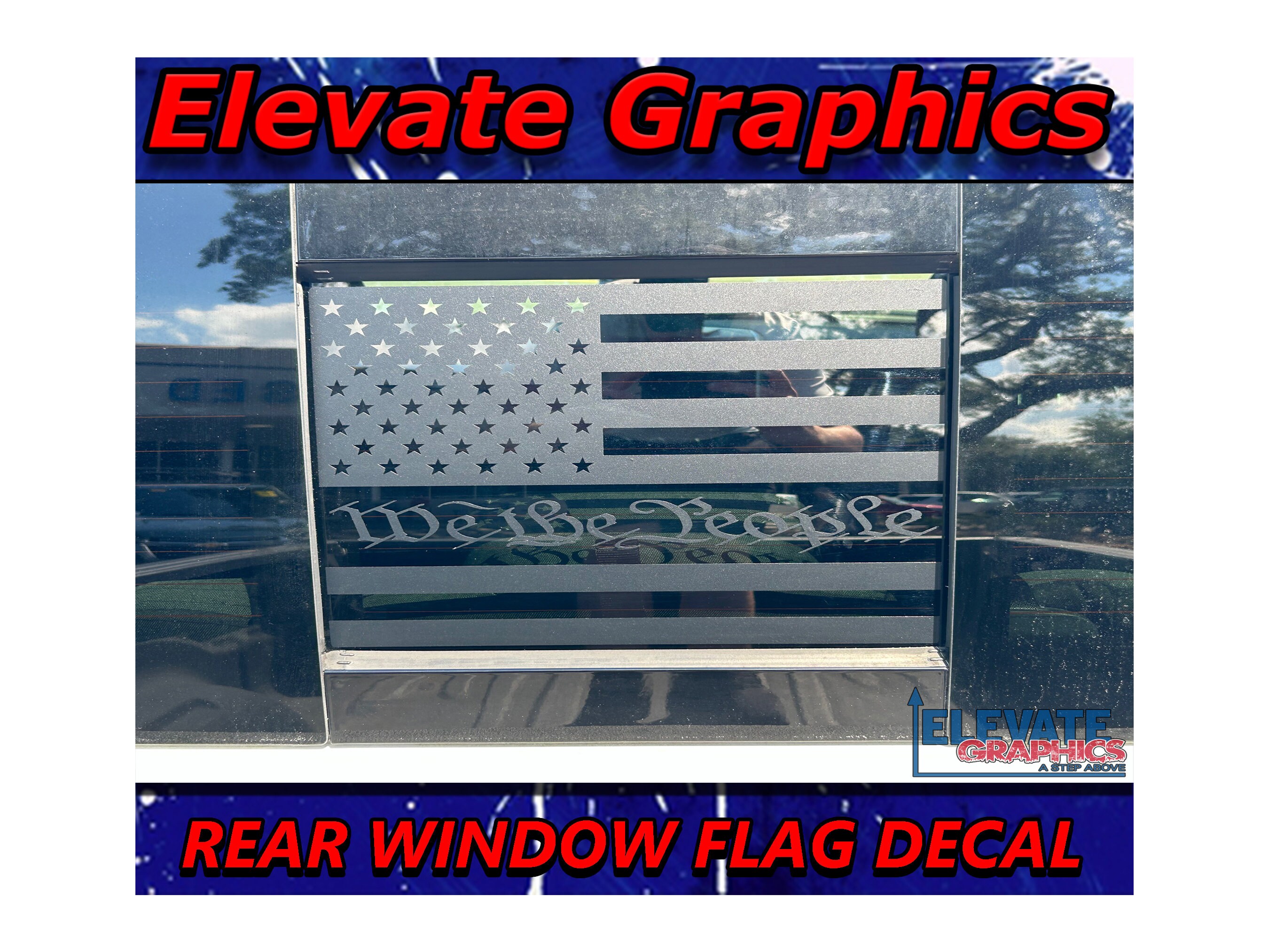 Fits Ram 1500 Back Sliding Window Clean Flag We The People Stripes Auto Vinyl Graphics 3M Decals And Stickers Fits Years 2002-2024