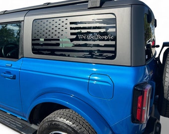 Fits 2021-2024 Ford Bronco Side Window Flag We The People Stirpes Auto Vinyl Stickers 3M Graphics And Decals