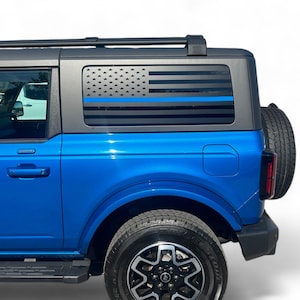 Fits 2021-2024 Ford Bronco Side Window Flag With Blue Line Stripes Auto Vinyl Graphics 3M Decals And Stickers