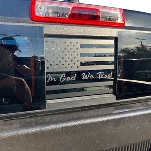 2015-2024 Fits Chevy Colorado Rear Sliding Window Flag In God We Trust Stripes Auto Vinyl Decals 3M Graphics And Stickers