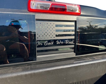 2015-2024 Fits Chevy Colorado Rear Sliding Window Flag In God We Trust Stripes Auto Vinyl Decals 3M Graphics And Stickers