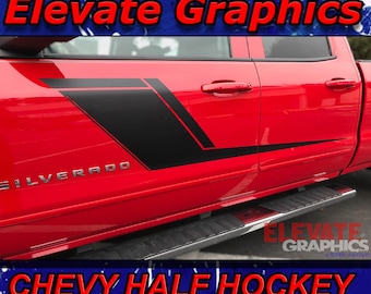 2007-2026 Fits Chevy Silverado Half Hockey Stick Stripes Side Graphics Auto 3M Vinyl Decals And Stickers