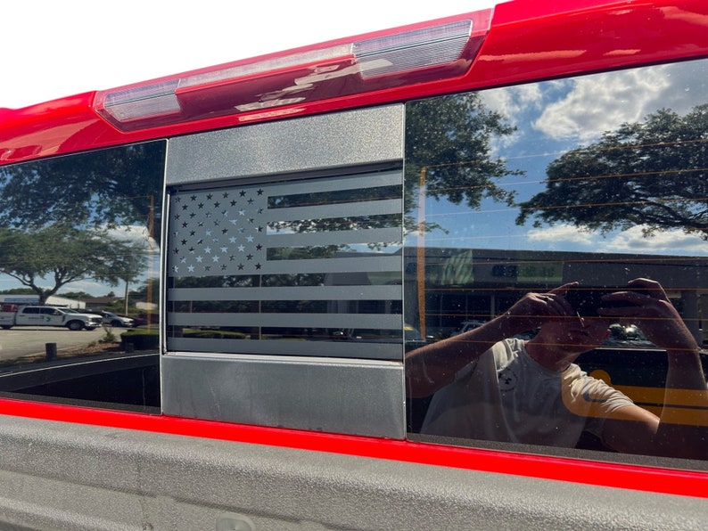 2019-2026 Fits Chevy Silverado Rear Sliding Window Clean Flag Sticker ...