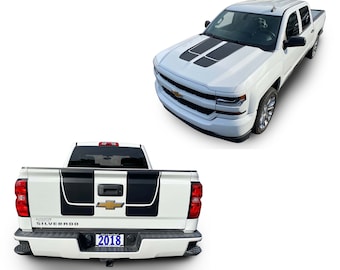 Fits Chevy Silverado Rally Beast Stripes Hood Tailgate Graphics Auto Vinyl 3m Decals And Stickers Years 2016-2018