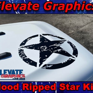 Fits Jeep Gladiator And Wrangler Ripped Star Hood Stickers 3M Vinyl Graphics SUV Decals And Stripe 2019-2024