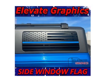 Fits Ford Bronco Side Window Flag With blue Line Decals Auto Vinyl Stripes 3M Graphics And Stickers Fits Years 2021-2024