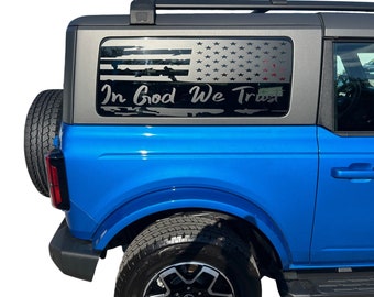 Fits 2021-2024 Ford Bronco Side Window Flag With In God We Trust Decals Auto Vinyl Stripes 3M Graphics And Stickers