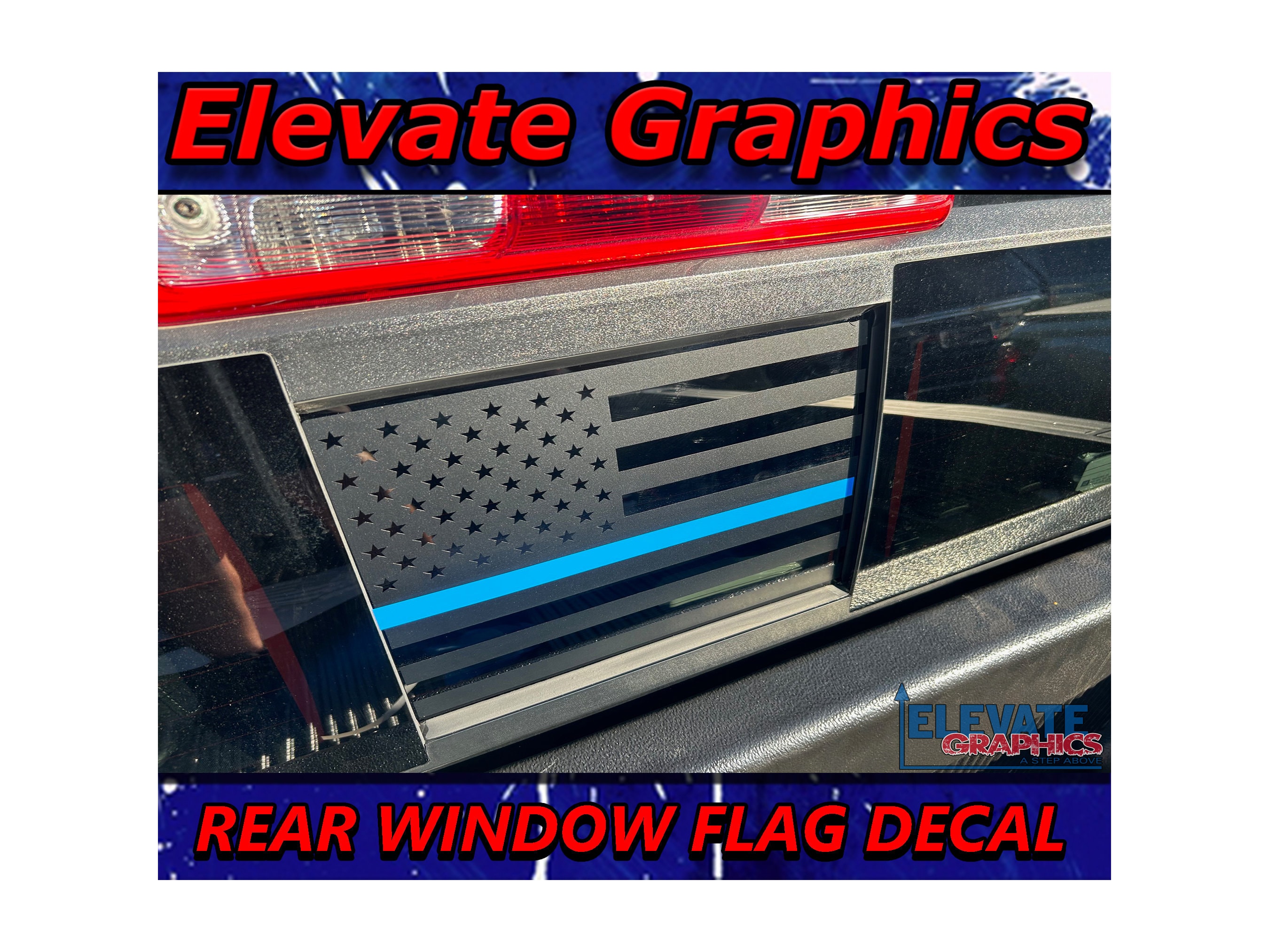 Fits Toyota Tacoma Back Sliding Window Flag With Blue Line Decal