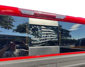 2019-2026 Fits Chevy Silverado Rear Sliding Window Ripped Flag Stickers Auto Vinyl Decals 3M Graphics And Stripes