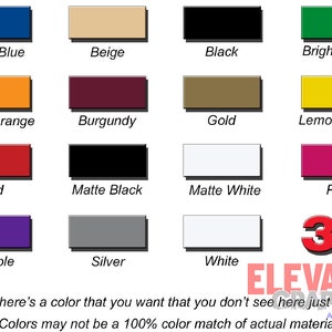 K&ouml;nnte beinhalten: Eine Tabelle mit 16 verschiedenen Farbmustern und ihren Namen. Die Farben umfassen Azurblau, Beige, Schwarz, Hellgr&uuml;n, Orange, Burgunderrot, Gold, Zitronengelb, Rot, Mattschwarz, Mattwei&szlig;, Pink, Lila, Silber und Wei&szlig;. Die Tabelle enth&auml;lt auch das 3M-Logo und den Text "ELEVATE GRAPHICS A STEP ABOVE".